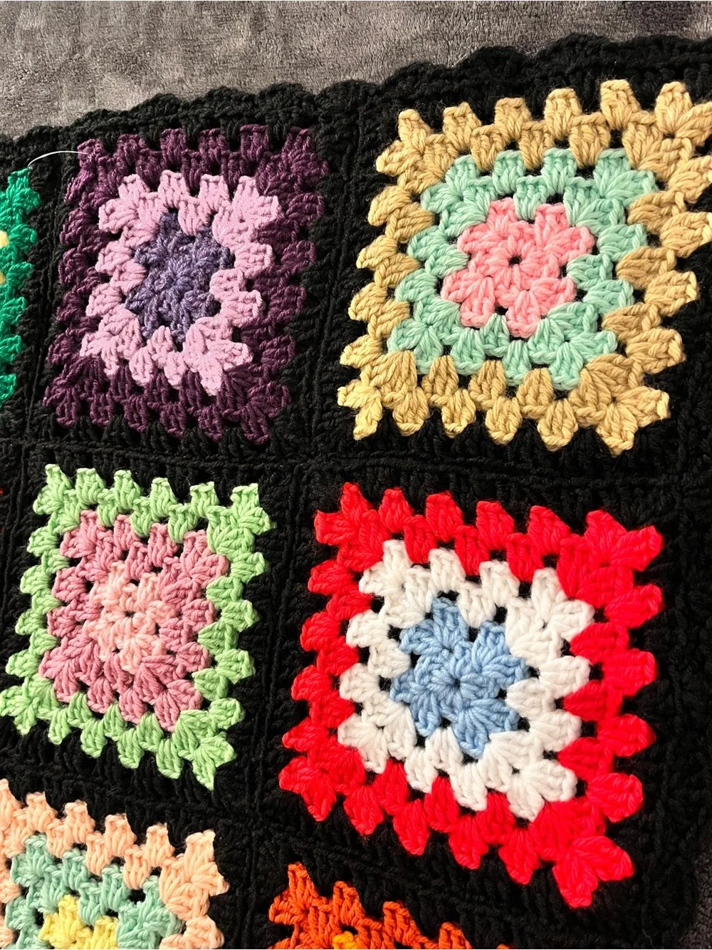 Handmade Multicolor Crochet Granny Square Quilt - Home Bedding